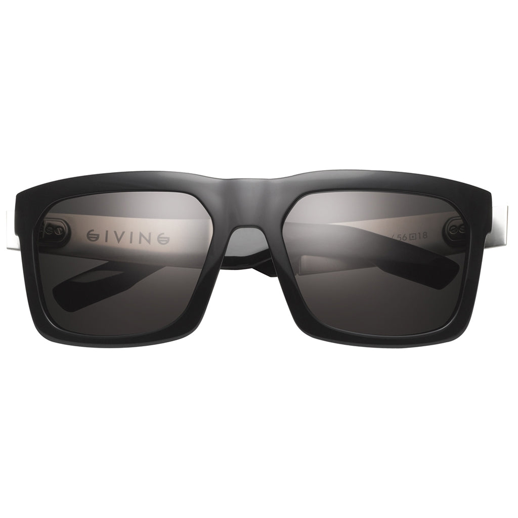 Giving Sunglasses Polished Black with Brushed Aluminum | Grey Polarized Lens