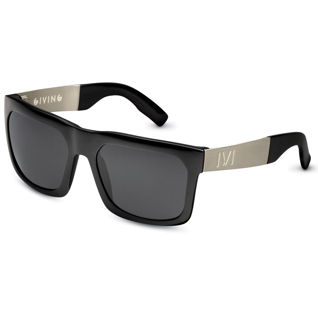 Giving Sunglasses Polished Black with Brushed Aluminum | Grey Polarized Lens