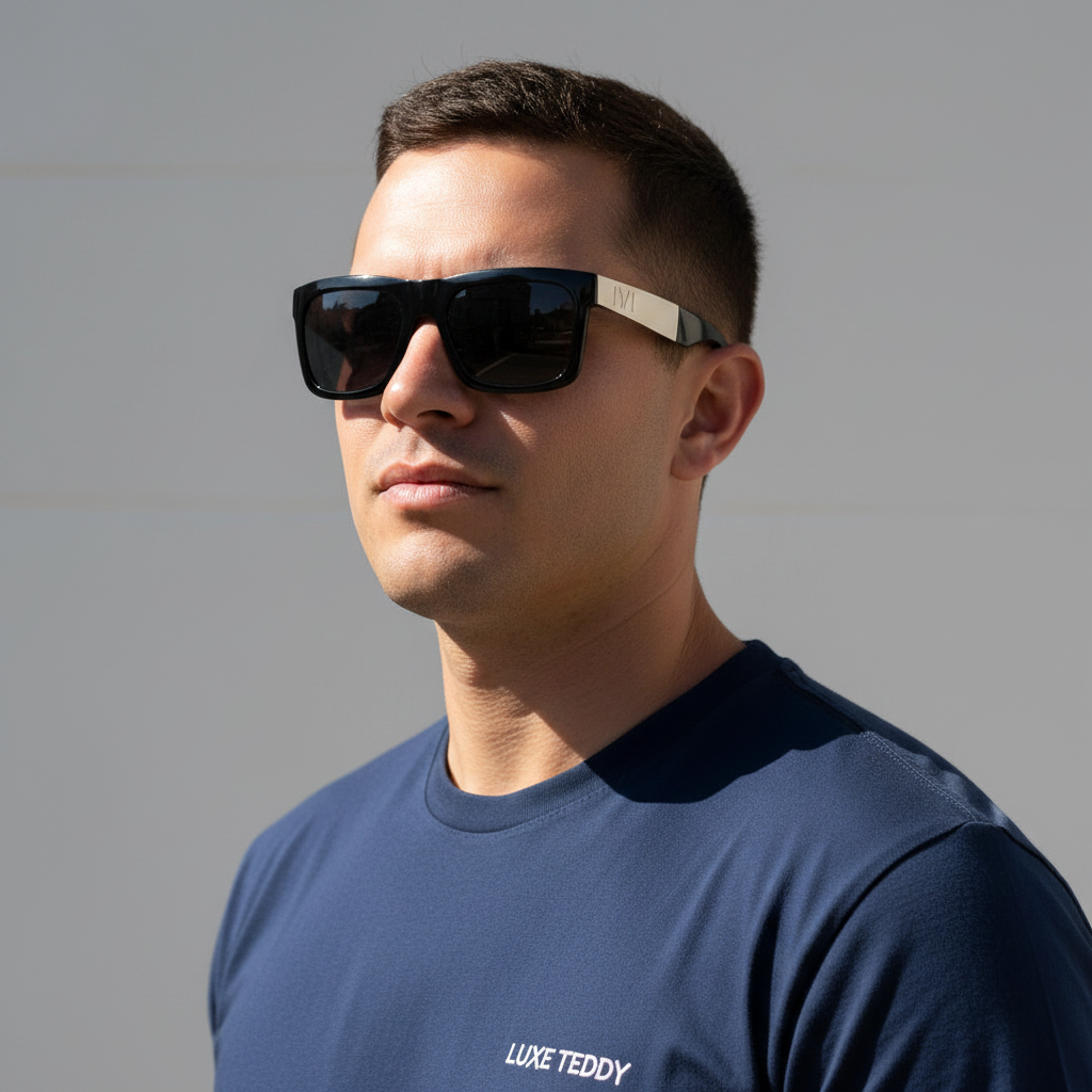Giving Sunglasses Polished Black with Brushed Aluminum | Grey Polarized Lens