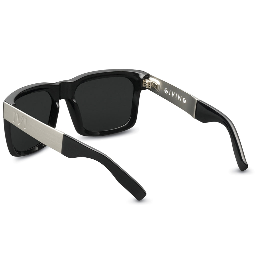 Giving Sunglasses Polished Black with Brushed Aluminum | Grey Polarized Lens