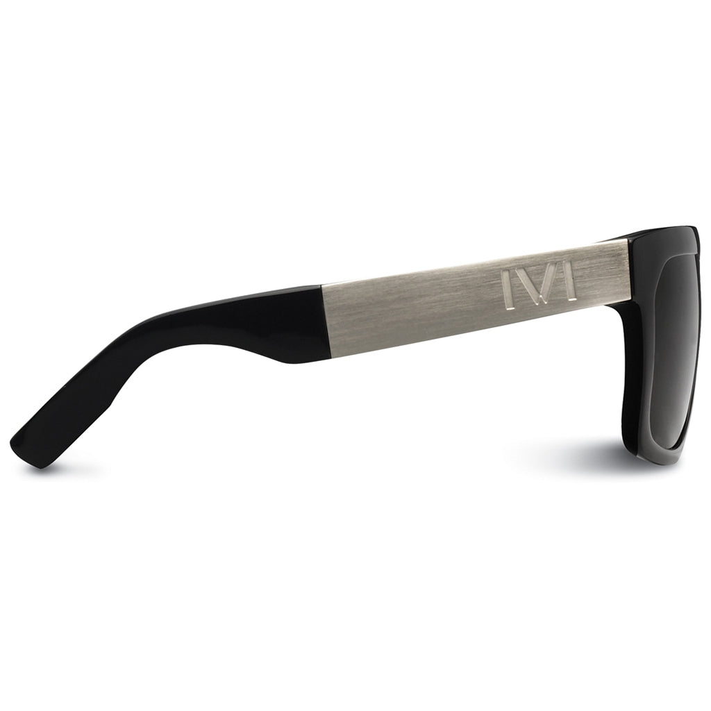 Giving Sunglasses Polished Black with Brushed Aluminum | Grey Polarized Lens