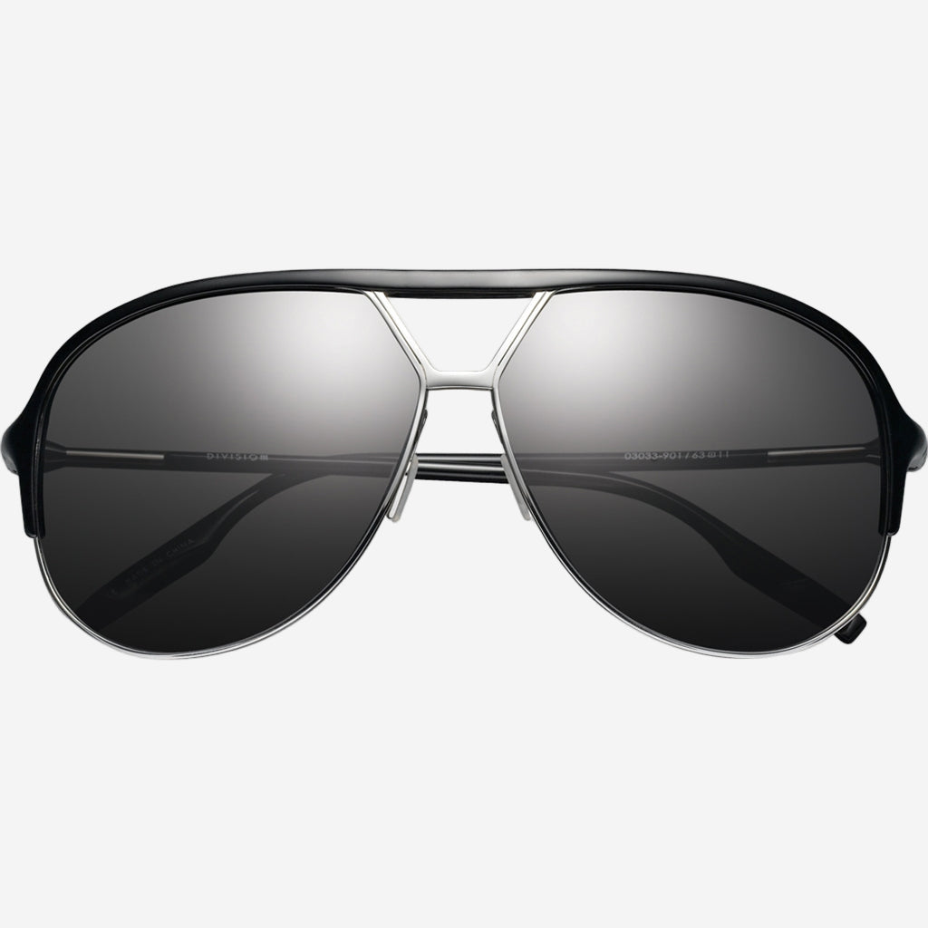 Division Sunglasses in Polished Black and Chrome | Grey Polarized
