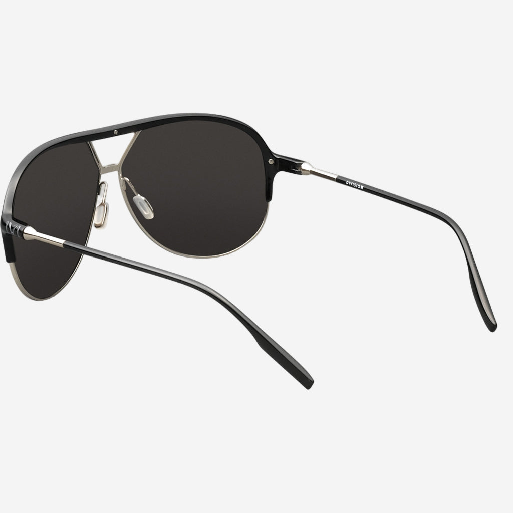 Division Sunglasses in Polished Black and Chrome | Grey Polarized