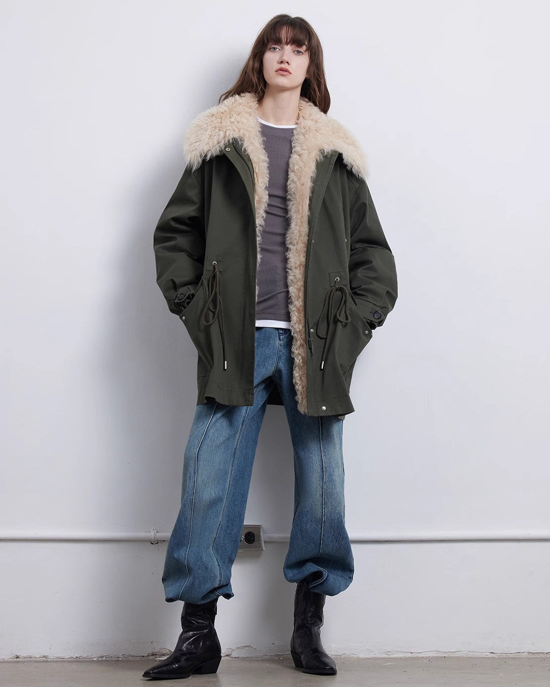 Fireladyfur Women’s Goose Down Parka Coat with Toscana Shearling Fur