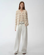 ‘Nice Weekend’ Striped Mixed Woven Knit Cardigan/Vest