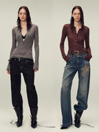 Ultrafine Wool Blend Versatile V-Neck Cardigan "Warm Brown Quiet Autumn"