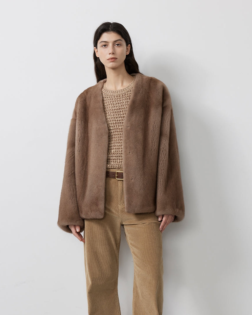 Louvre Mink V-Neck Jacket