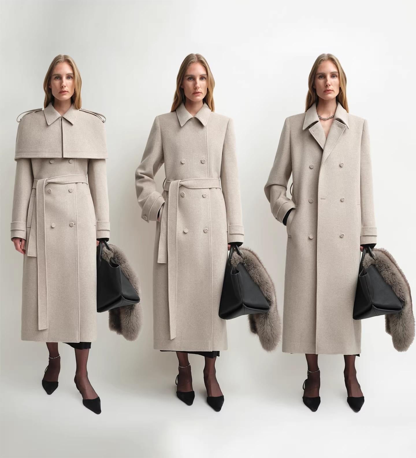 Alpaca Wool Coat with Detachable Cape ‘Elegant Silhouette’
