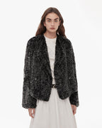 ‘Inspiration Glimpse’ Lapel Double-Breasted Loose Woven Rex Rabbit Fur Coat