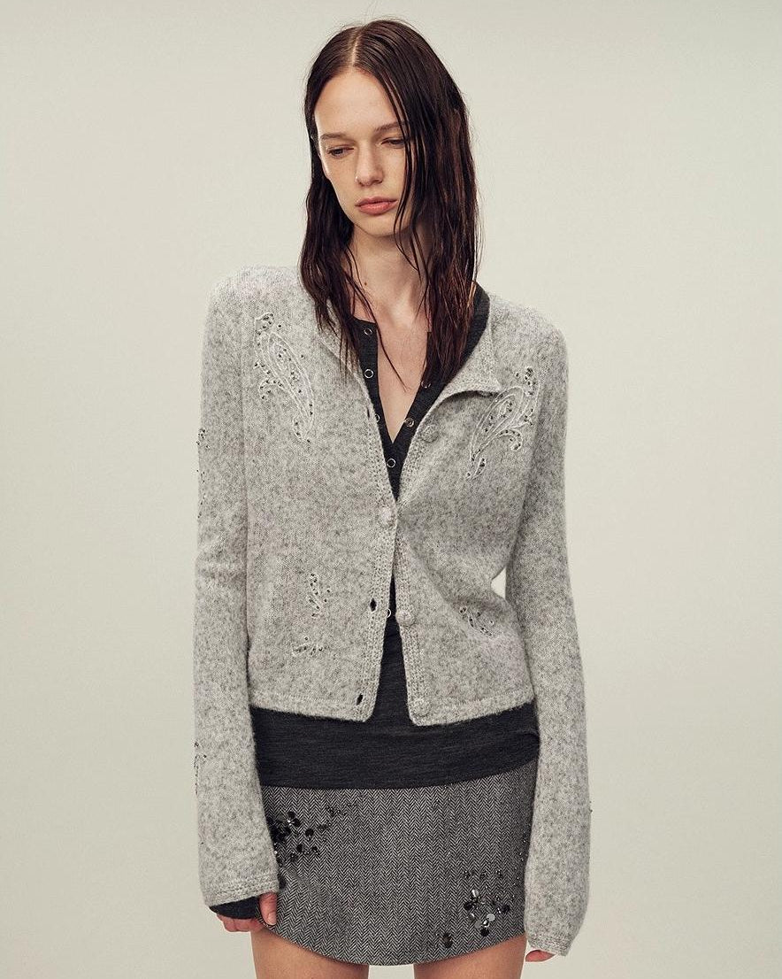 Original Heavy Paisley Embroidery Alpaca Blend Knitted Cardigan