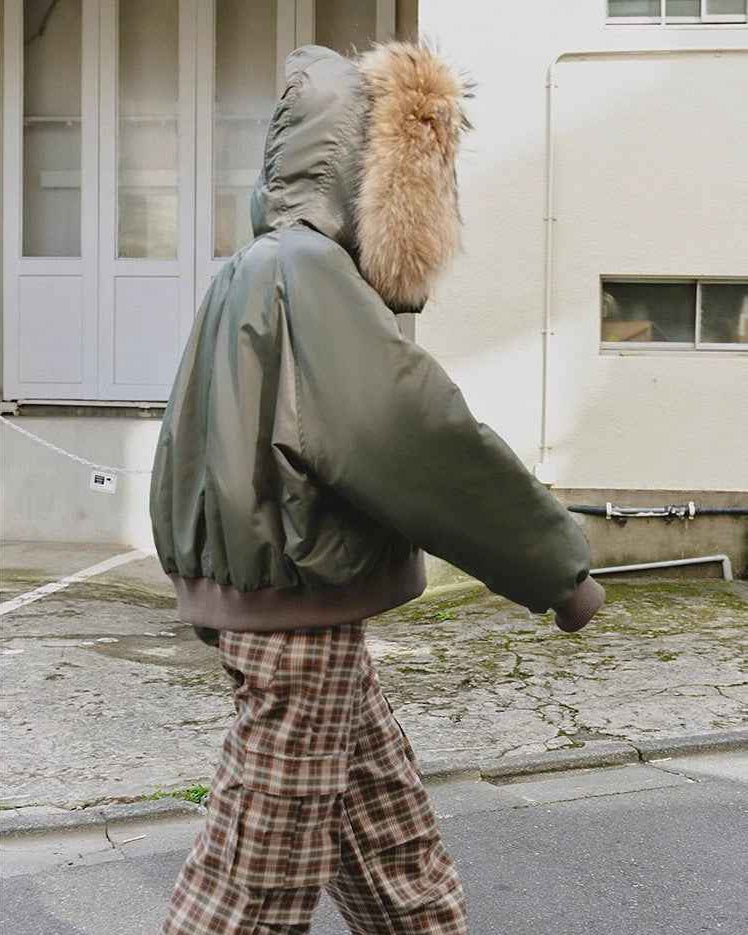 Fireladyfur Warm Short Jacket with a Large Fur Hood and Raccoon Fur 'Cool and Sharp'