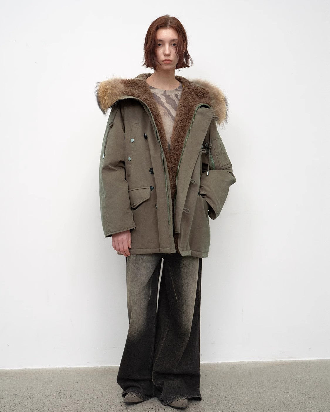 Fireladyfur Shearling Lined Down Parka with Fur Collar Hood ‘Coastal Highway II’