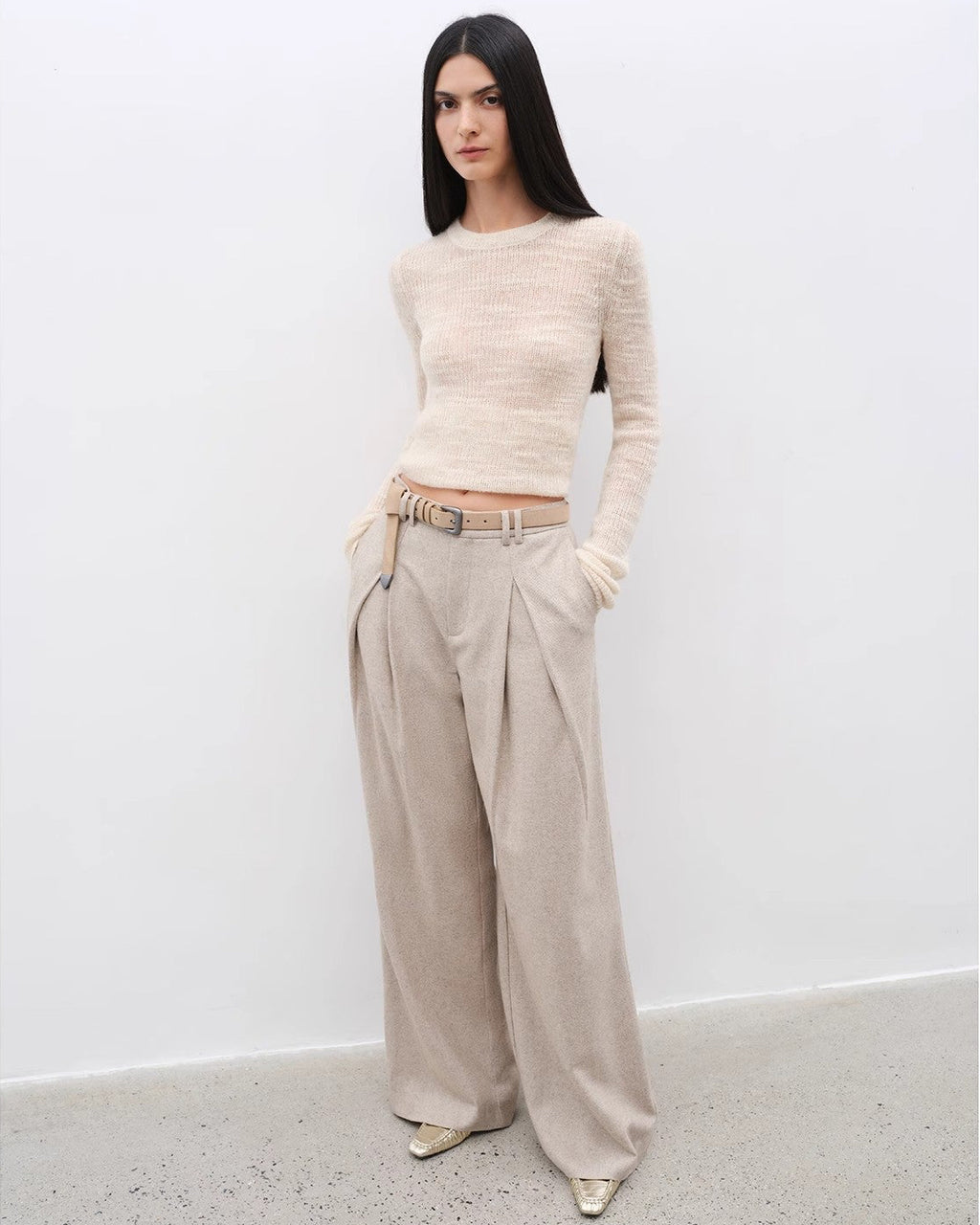 ‘City Stroll’ Relaxed Wool-Blend Double-Pleated Wide-Leg Trousers