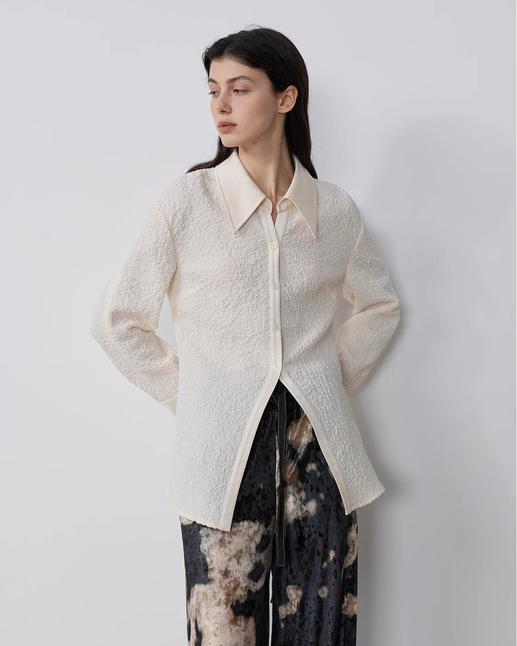 "Art Bubble" Retro Embossed Bubble Cotton Satin Stitching Long-Sleeved Shirt