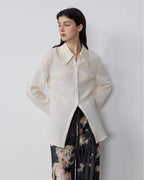 "Art Bubble" Retro Embossed Bubble Cotton Satin Stitching Long-Sleeved Shirt