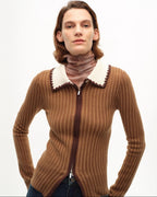 FF×JW Joint Striped Fabric Slim-Fitting Crocheted Lapel Wool Knitted Cardigan