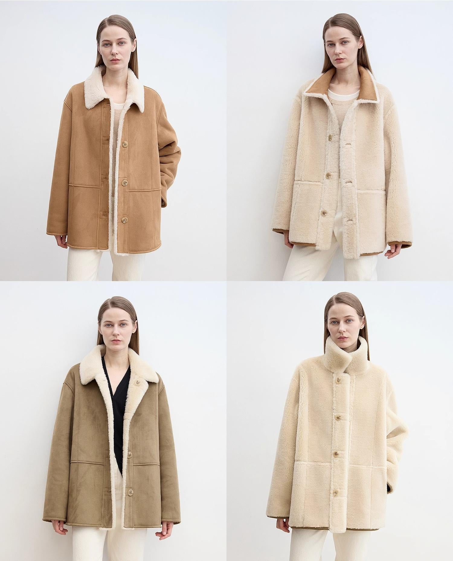 Fireladyfur Women's Faux Leather Shearling Jacket