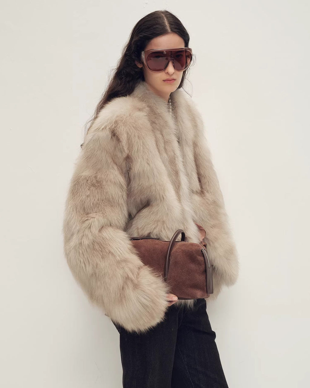 Firelady Fur Women‘s Short Fox Fur Coat | SagaFurs Crown-Grade Ombré Dyed Collar 'Chic Sister'