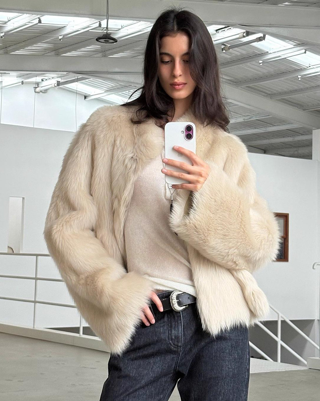 Fireladyfur Drop Shoulder Stand Collar Sheepskin Coat ‘Practical Wearism’