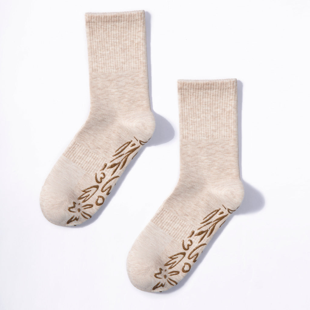Serene Socks Adult Organic Cotton Non-Slip Socks 4 Season Beige | 2 Pairs