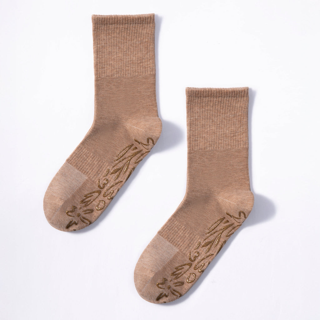 Serene Socks Adult Organic Cotton Non-Slip Socks 4 Seasons Brown | 2 Pairs