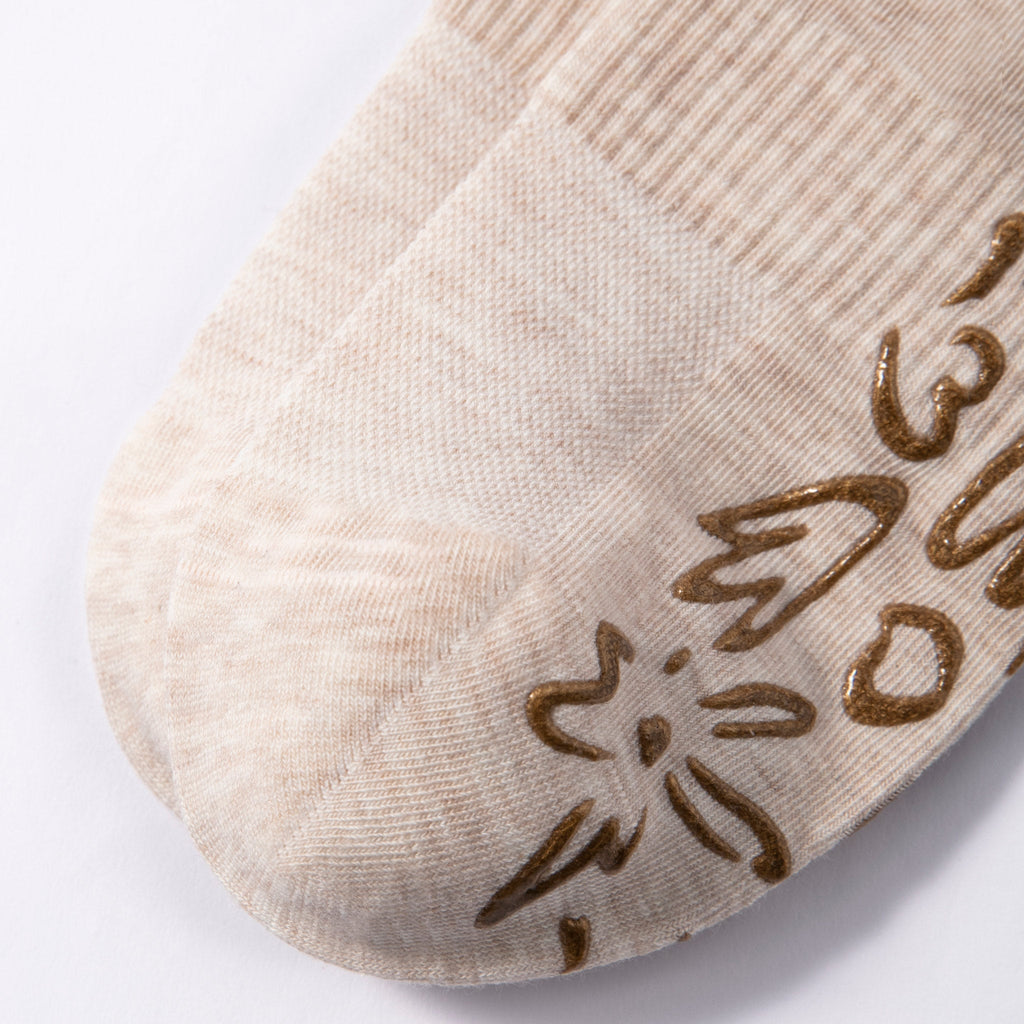 Serene Socks Adult Organic Cotton Non-Slip Socks 4 Season Beige | 2 Pairs