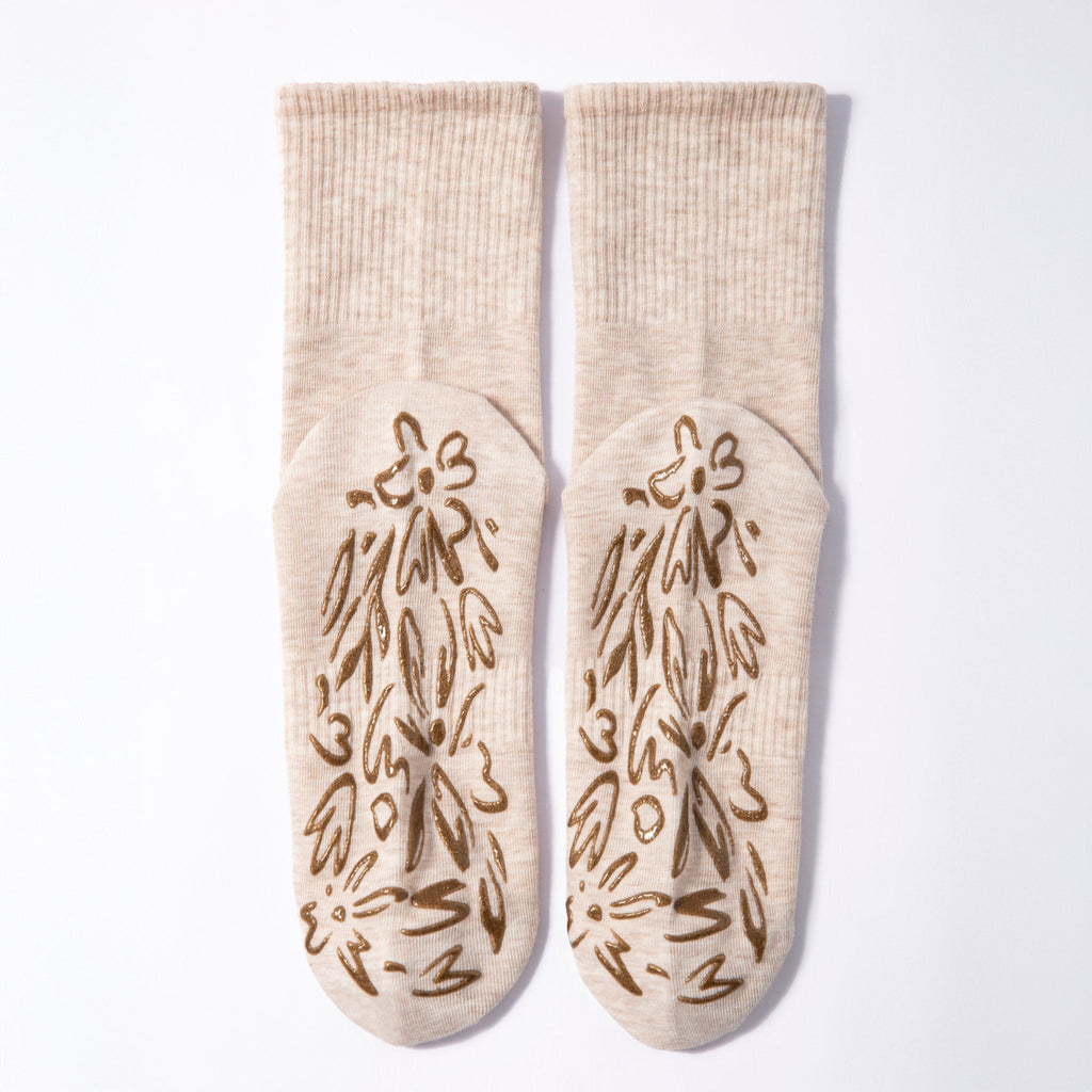 Serene Socks Adult Organic Cotton Non-Slip Socks 4 Season Beige | 2 Pairs