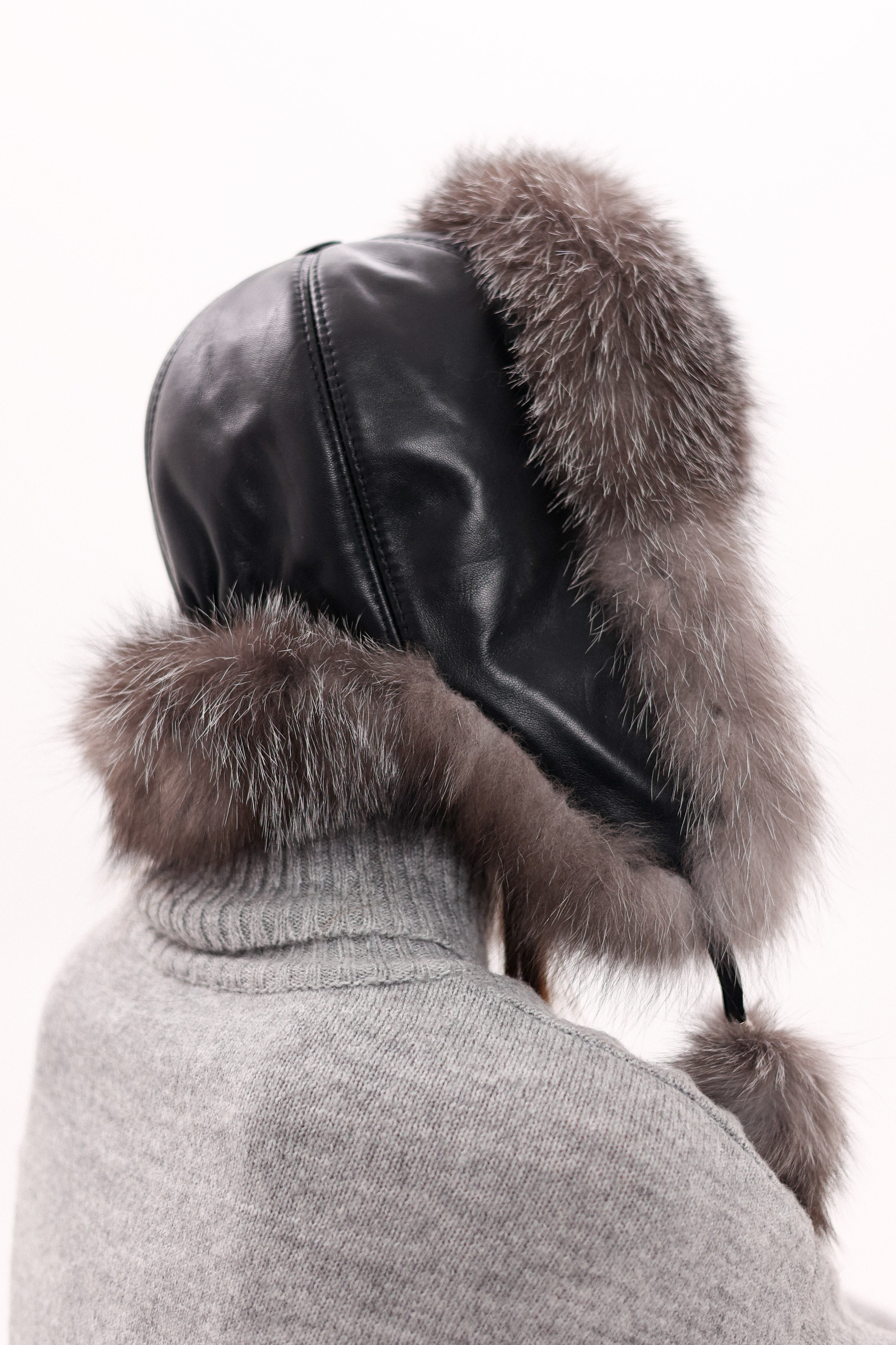 Genuine Silver Fox Fur Leather Hat