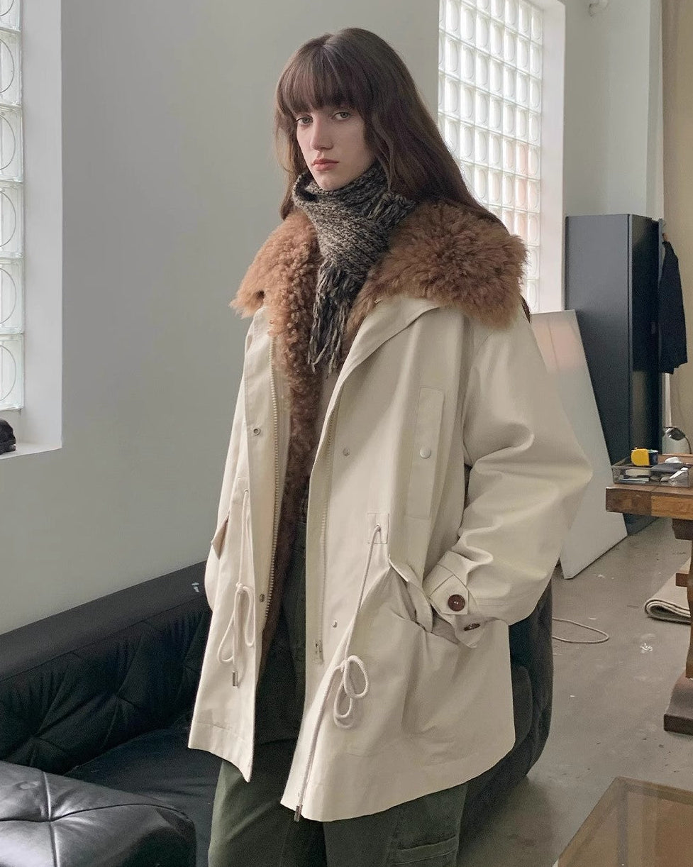Fireladyfur Women’s Goose Down Parka Coat with Toscana Shearling Fur