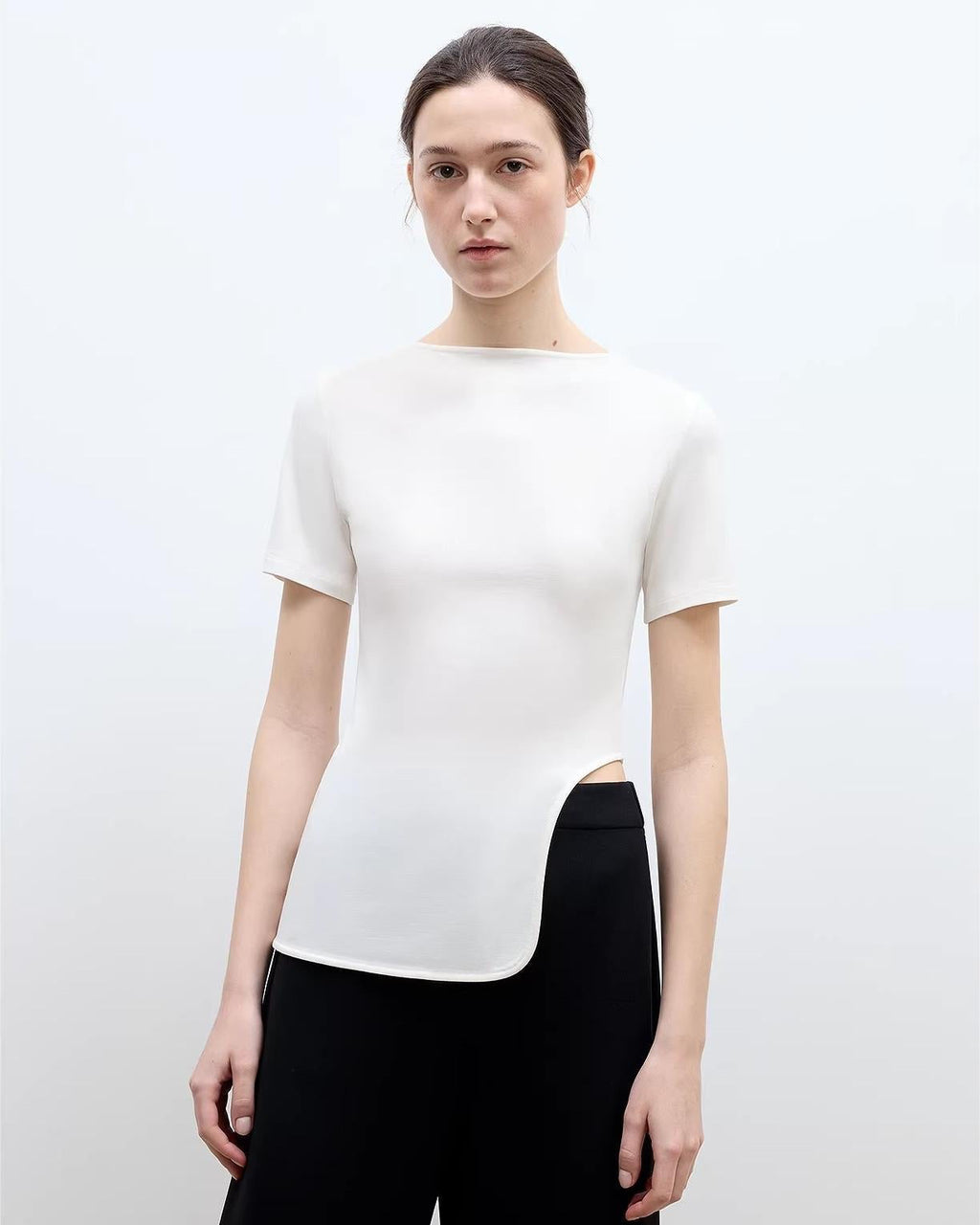 Letrans Women's Asymmetrical Hem T-Shirt ‘Architectural Principles’