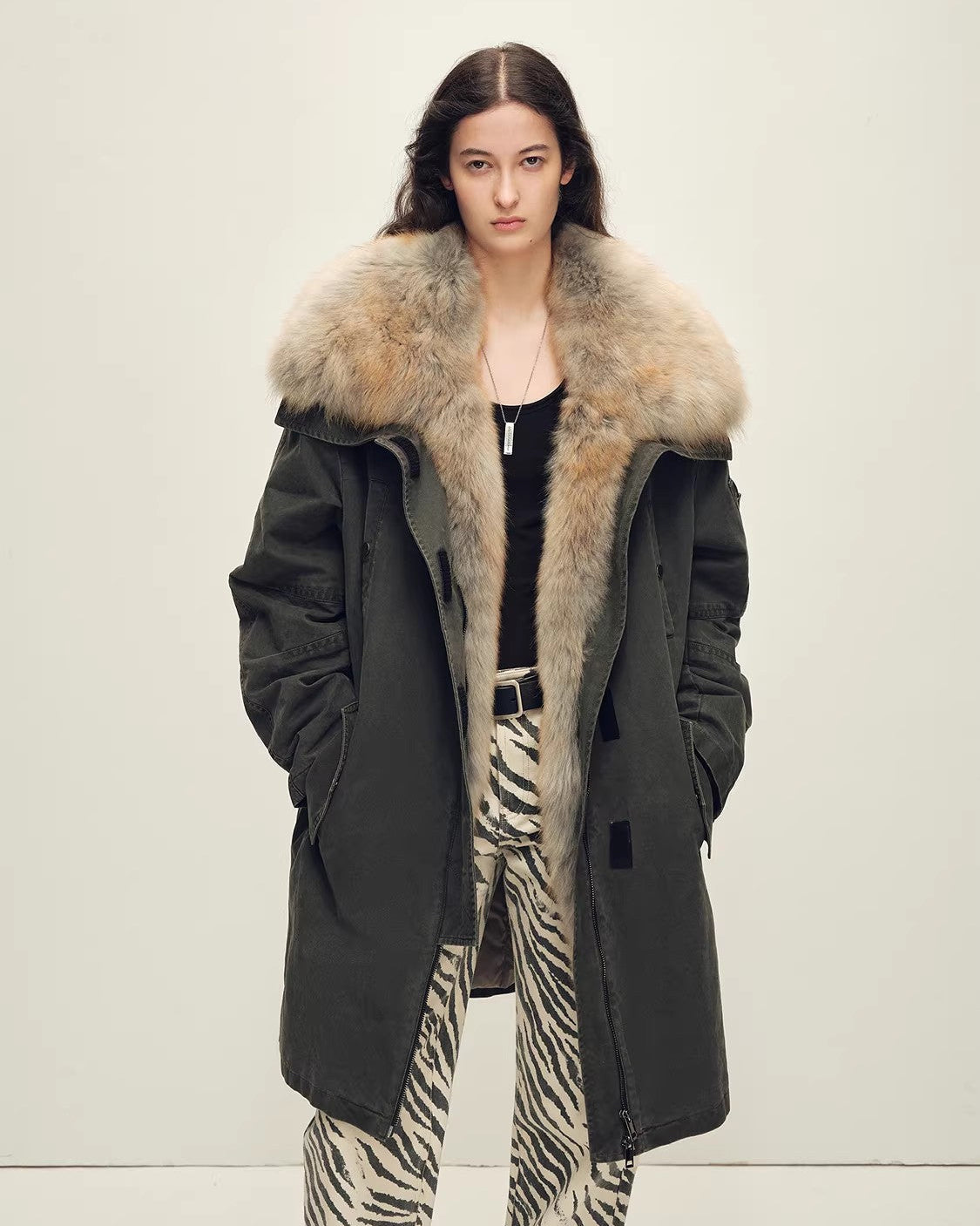 Oversize Raccoon Fur Down Parka with Multi-Wear Design ‘Swan Feather Collection’