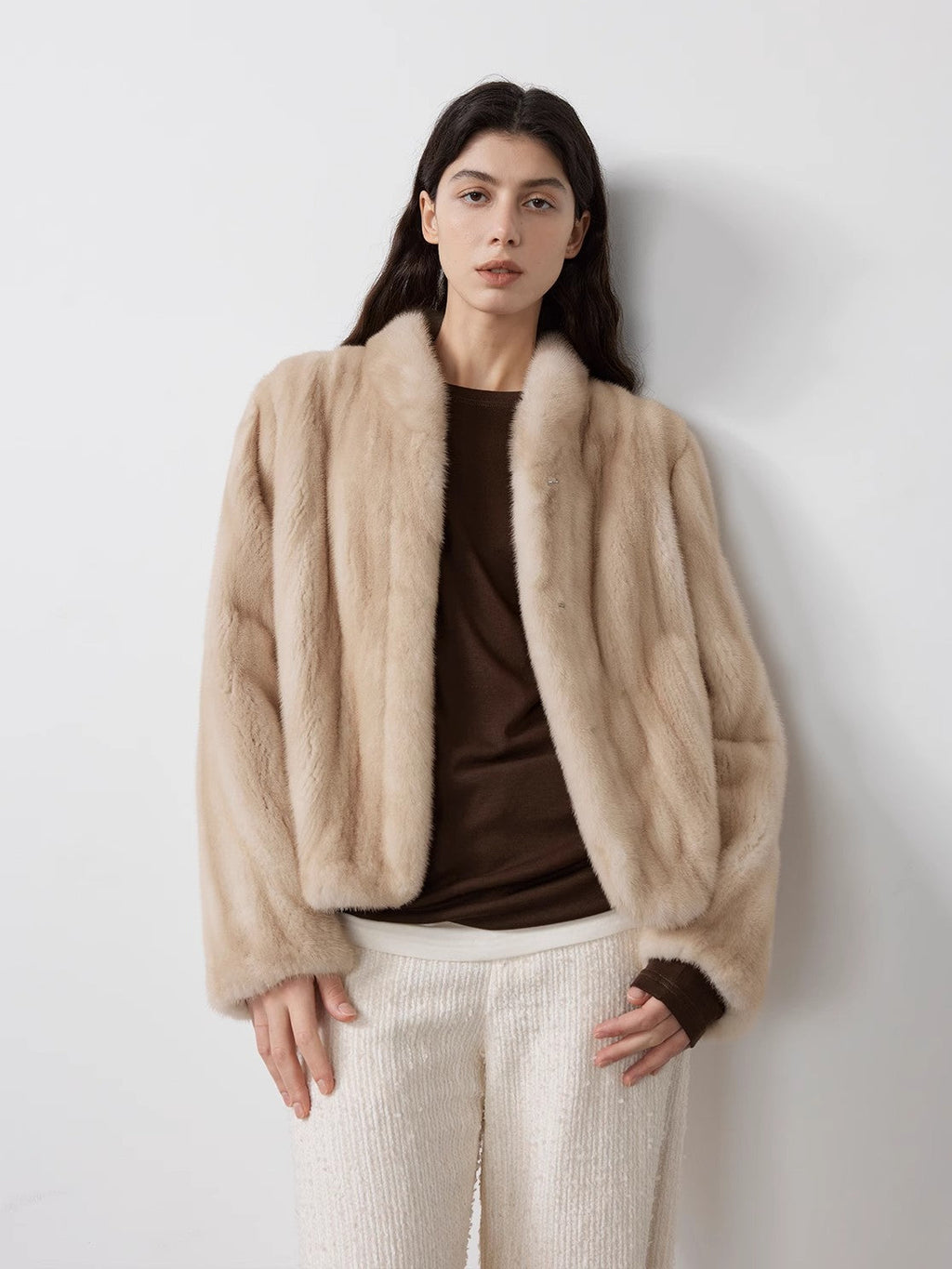 Behind The Vintage Mink Stand Collar Short Fur Coat