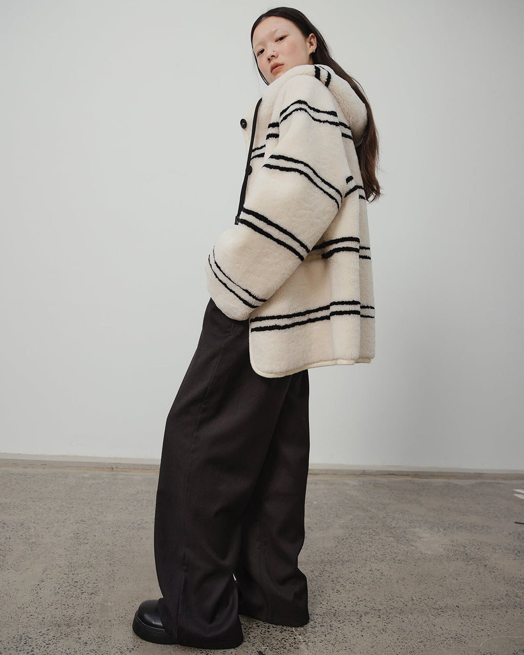 Fireladyfur Women's Lamb Wool Striped Jacket ‘Snowy New Year’