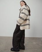 Fireladyfur Women's Lamb Wool Striped Jacket ‘Snowy New Year’