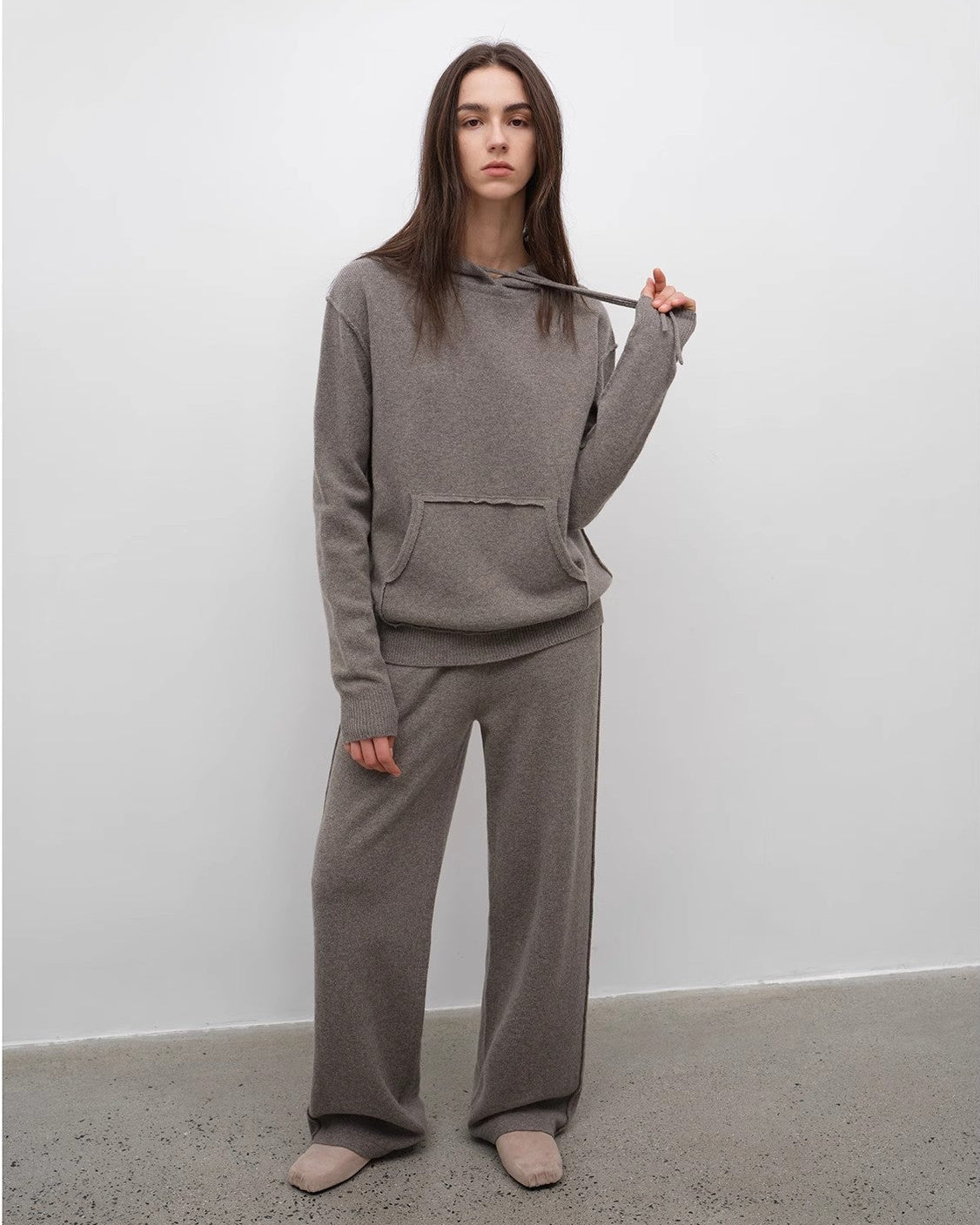 ‘Relaxed Encounter’ Wool Knit Hoodie and Straight-Leg Leisure Pants