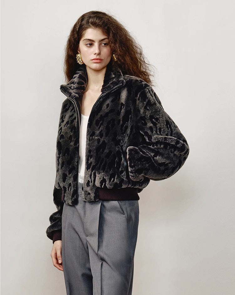 FF×JW Dapple Manor Fashionable Casual Warm Stand Collar Merino Sheepskin Jacket