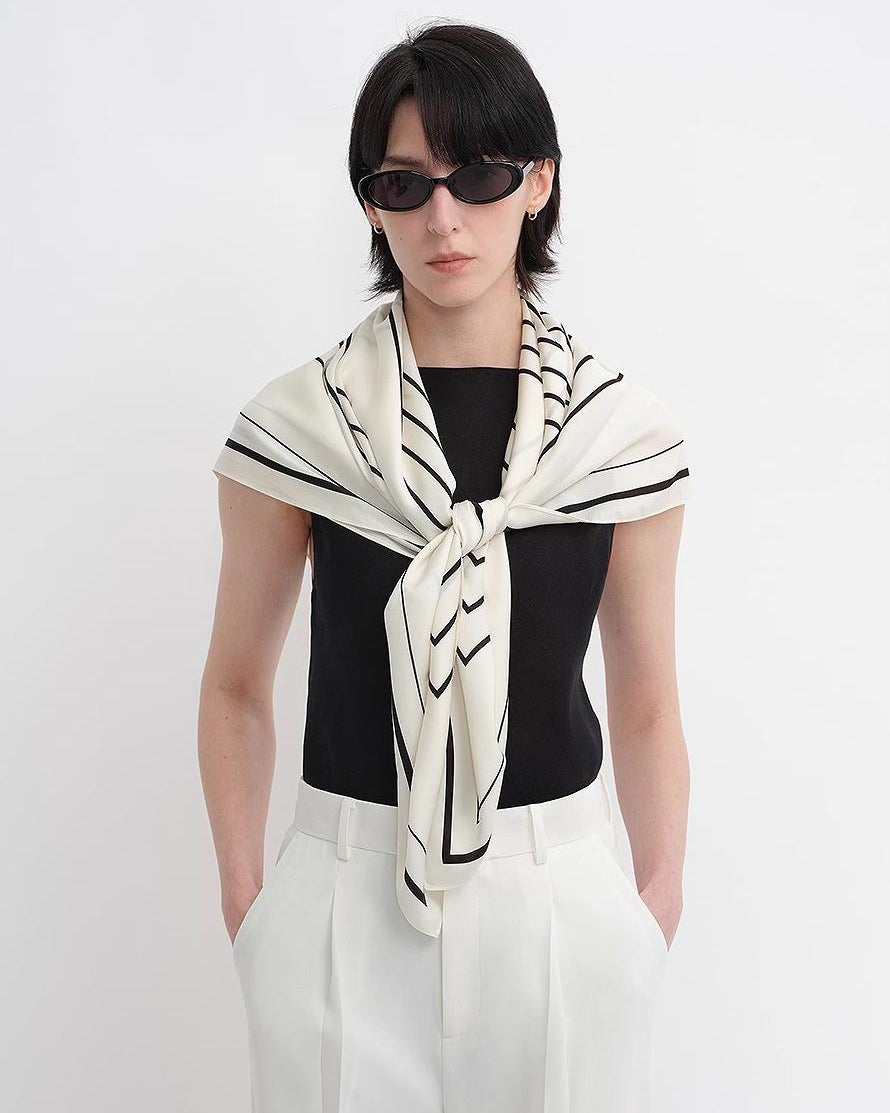 Fireladyfur Women's Stretch Silk Scarf with Original Geometric Print