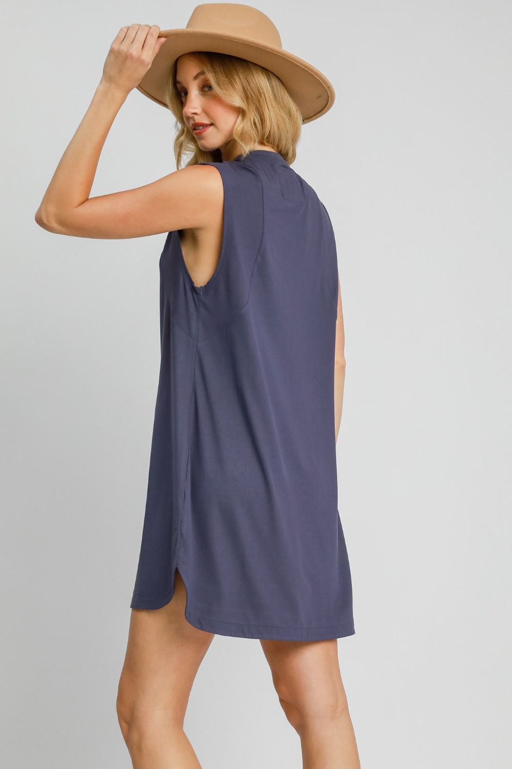 Sleeveless High-Low Curved Hemline Mini Dress Navy