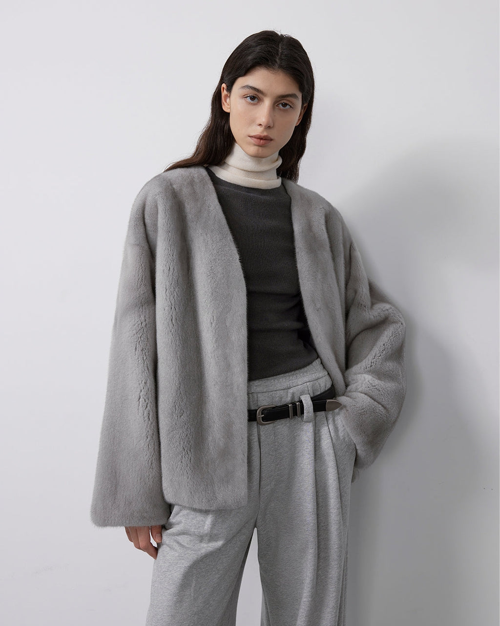 Louvre Mink V-Neck Jacket