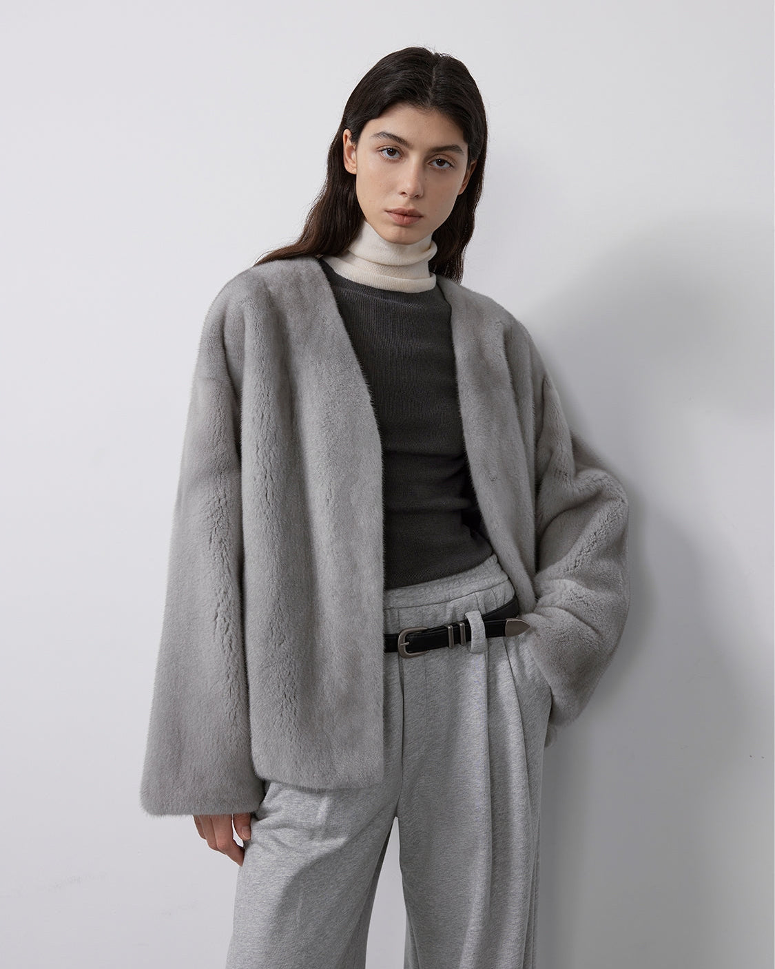 Louvre Mink V-Neck Jacket