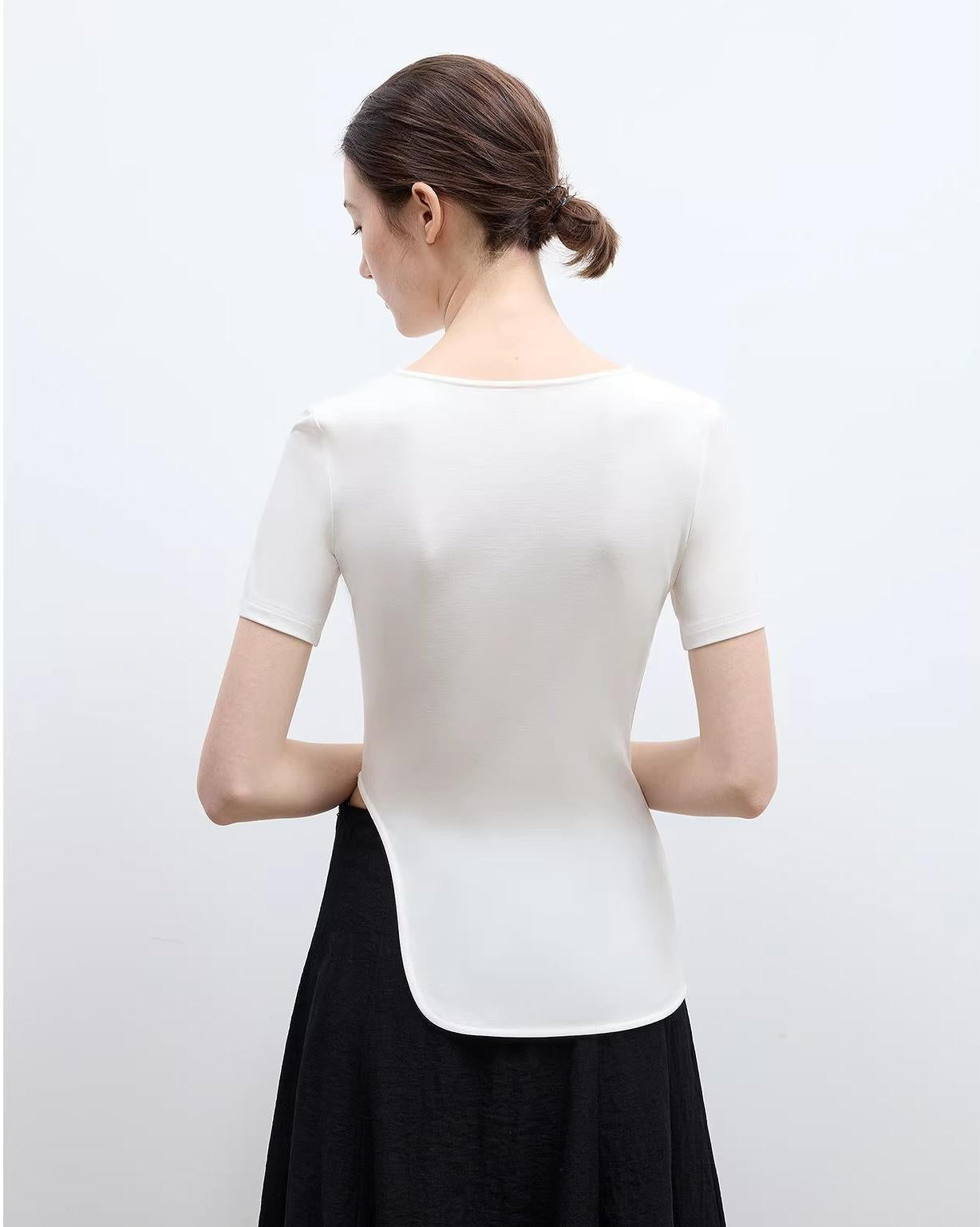 Letrans Women's Asymmetrical Hem T-Shirt ‘Architectural Principles’