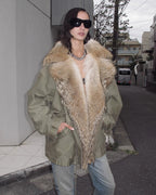 Fireladyfur Sheepskin Parka Coat with Two-Tone Toscana Coyote Fur Collar