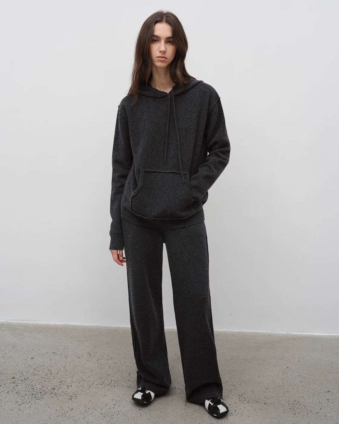 ‘Relaxed Encounter’ Wool Knit Hoodie and Straight-Leg Leisure Pants