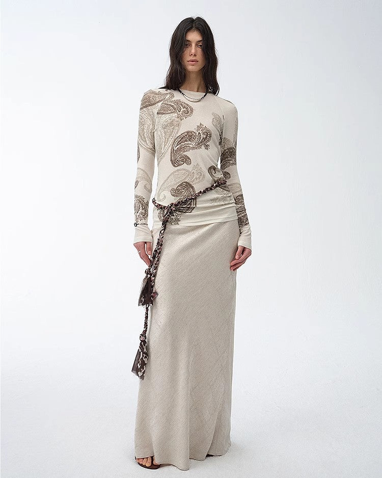 Tencel Wool Original Cashew Print Round Neck Long Sleeve Top and Skirt Set ‘Vintage Gene’