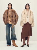Firelady Fur Women‘s Short Fox Fur Coat | SagaFurs Crown-Grade Ombré Dyed Collar 'Chic Sister'