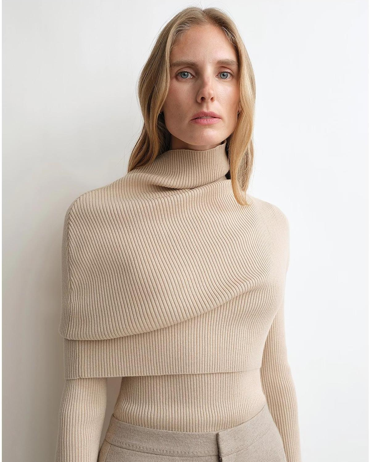 Merino Wool Turtleneck Sweater with Detachable Shawl | 2-Piece Knit Set 'Elegant Layers'