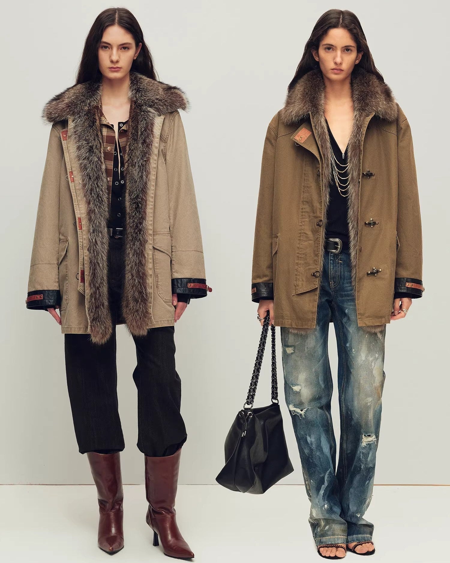 Goose Down Fur Parka with Detachable Raccoon Fur Hood 'Hearthside Simmer'