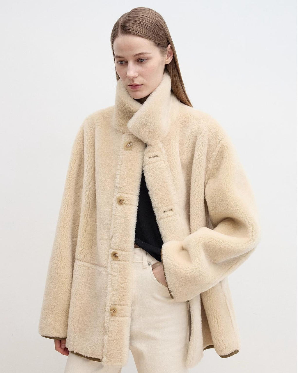Fireladyfur Women's Faux Leather Shearling Jacket