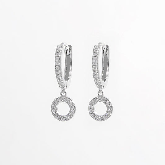 Silver Zircon Hoop Dangle Earrings