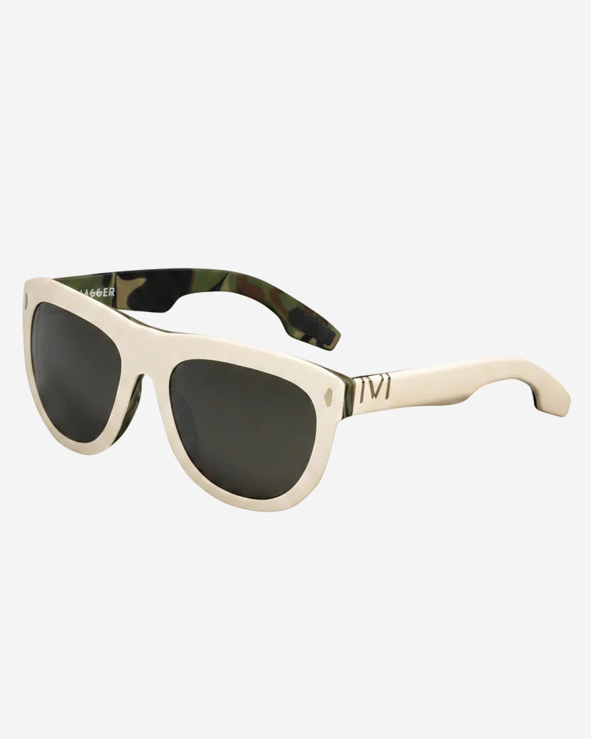 Jagger Sunglasses in Polished Ivory DPM | Green Grey Lens